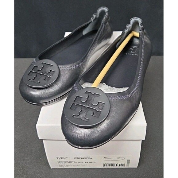 Tory Burch $298 Black Pave Minnie Travel Ballet Flats Shoes Size 7 NIB New - Picture 1 of 8